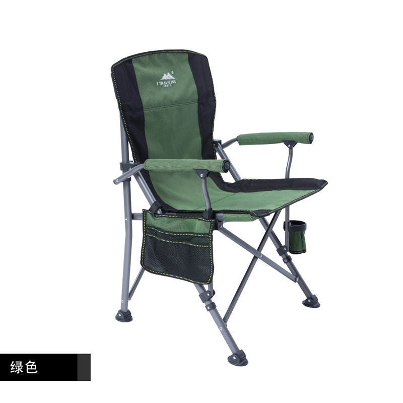 Portable camping chair with upholstered seats and backrests with side pockets and cup holders, including handbags, perfect for camping, trailing, fire pits, terraces and more便携式露营椅，带侧袋和杯架的软垫座椅和靠背，包括手提包，非常适合露营、尾随、火坑、露台等 - 户外折叠椅 - Zhongshan Star Trade - Green - 大号 - 实布