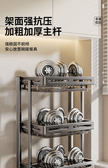 304 stainless steel folding draining dish rack, kitchen multi-functional storage stand, multi-layer dish cabinet, dish and sp