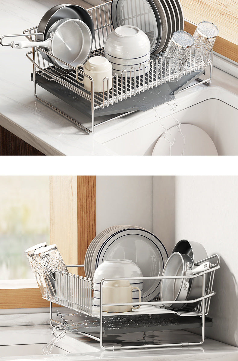 304 stainless steel bowl rack, drain rack, integrated countertop, dish storage rack, kitchen bowl and plate drain rack - Imag