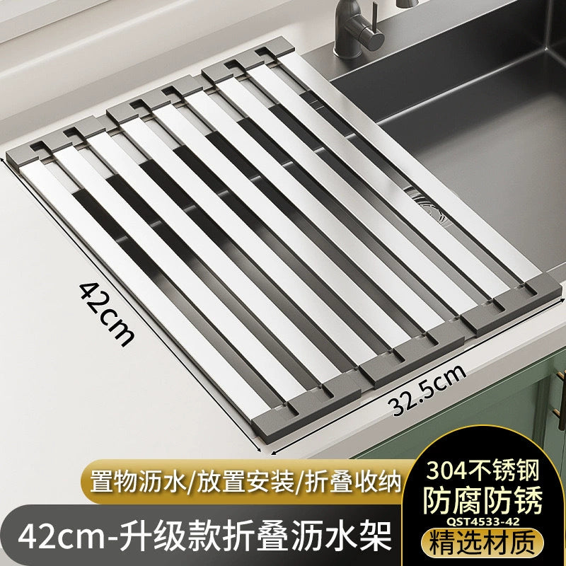 304 Stainless Steel Kitchen Sink Drain Rack, Dish and Plate Holder, Foldable and Telescopic Drain Basket - Image 29
