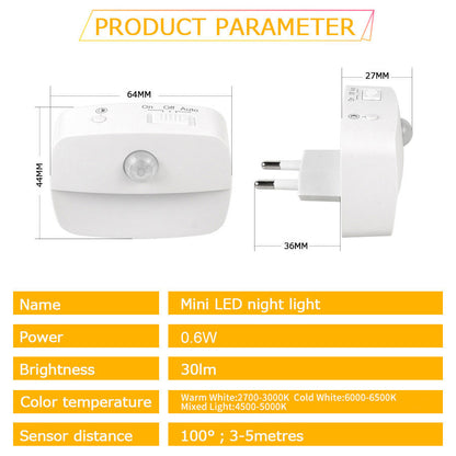 Intelligent human body sensor plug-in night light LED infrared sensor room staircase corridor light PIR night light
