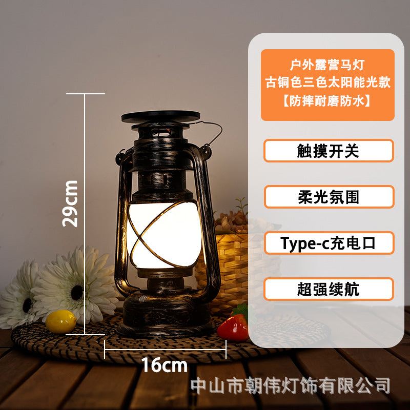 LED lamp decoration desk lamp creative retro horse lamp night lamp restaurant camping lamp ambient lamp bar lamp   led灯装饰台灯创意复古马灯小夜灯餐厅露营灯氛围灯酒吧台灯 - 太阳能LED露营灯 - Zhongshan Star Trade - 【太阳能】A款古铜+三色变光