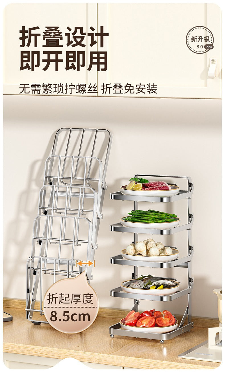 Stainless steel kitchen food preparation rack, no drilling required, wall-mounted vegetable tray, multi-layer hot pot side dish storage rack