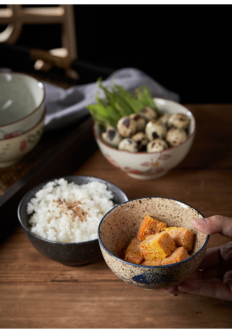 4.5 inch, 5 inch, retro Chinese Japanese creative hand - painted flower cereal ceramic soup rice bowl  4.5 英寸、5英寸，复古中国日式创意手绘花卉麦片陶瓷汤饭碗 - 日式餐具 - Zhongshan Star Trade