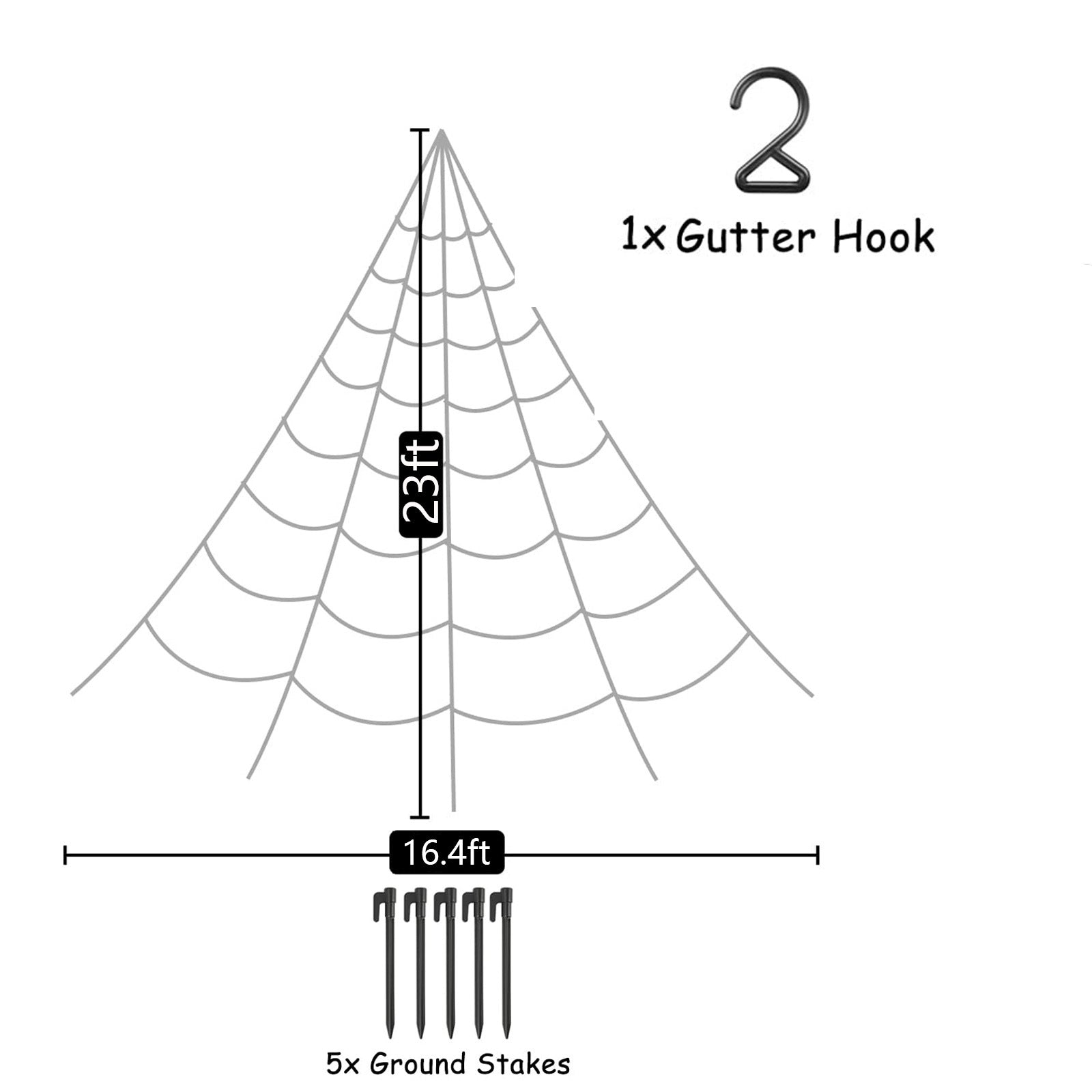 7m Halloween spider web + 150cm giant spider decoration, a fake spider with a huge triangular spider web, suitable for indoor and outdoor Halloween decorations, yard home costumes, party haunted house decorations - 万圣节装饰品 - Zhongshan Star Trade - 7米三角网黑色（7*5.5米含地钉）