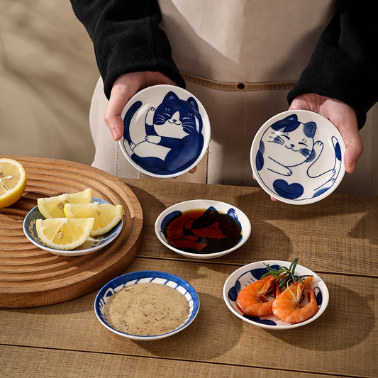 Japanese small plate ceramic cute cat design appetizer dessert sushi sauce dish, 10cm*2cm 日本小碟子陶瓷可爱猫咪设计开胃菜甜点寿司酱菜肴，10cm*2cm - 日式餐具 - Zhongshan Star Trade