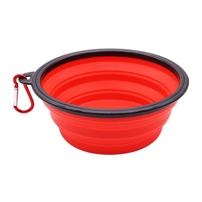 Dog bowl, pet foldable bowl, suitable for cats and dogs, portable pet feeding spray tray, suitable for walking, parking lot and travel, with climbing buckle 狗碗宠物可折叠碗，猫狗可用，便携式宠物喂食喷盘，用于步行停车场旅行，带 登山扣 - 宠物友好型户外用品 - Zhongshan Star Trade - Red - 黑框带扣2900ml