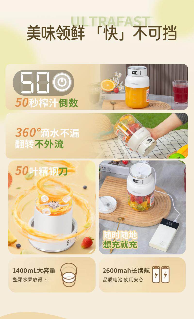 2026 New model juicer, portable juicer cup, juicer, fruit milkshake, fruit and vegetable double cup, ton ton bucket