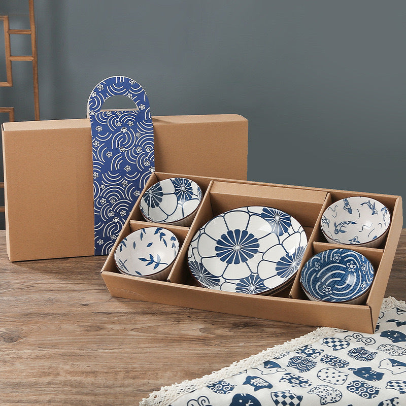 Ceramic rice bowls, cherry blossom bowl gift set, assorted colored tableware bowls, suitable for rice, cereal, noodles, soup, desserts, 6-piece set (cherry blossom)