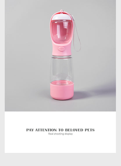 Dog water bottles with food containers, travel dog water bowls, portable pet dispensers, dog gift accessories, essential items for walking and hiking dogs 带食物容器的狗水瓶，旅行小狗水碗，便携式宠物分配器，狗礼品配件，遛狗和远足的小狗必需品 - 宠物友好型户外用品 - Zhongshan Star Trade - 粉色（400ml+150ml粮+垃圾盒+手提绳）