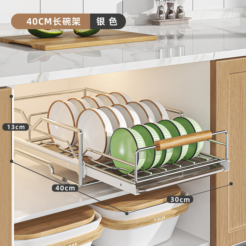 Kitchen dish pull-out storage rack, dish cabinet pull-out basket, drawer-type dish placement, sink draining dish storage rack