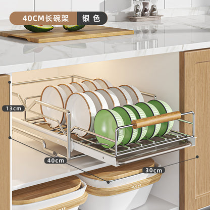 Kitchen dish pull-out storage rack, dish cabinet pull-out basket, drawer-type dish placement, sink draining dish storage rack
