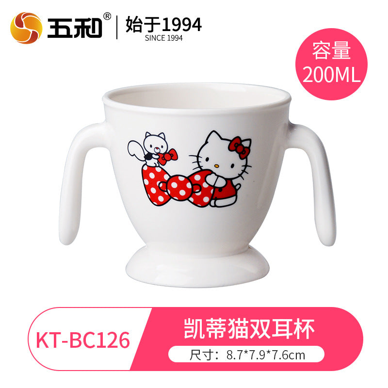 Genuine Sanrio Hello Kitty children's melamine tableware, high appearance level plates, cartoon bowls, plates, cups and tableware 正版三丽鸥凯蒂猫儿童密胺餐具高颜值餐盘卡通碗盘子杯子餐具 - 日式餐具 - Zhongshan Star Trade - 凯蒂猫双耳杯KT - BC126