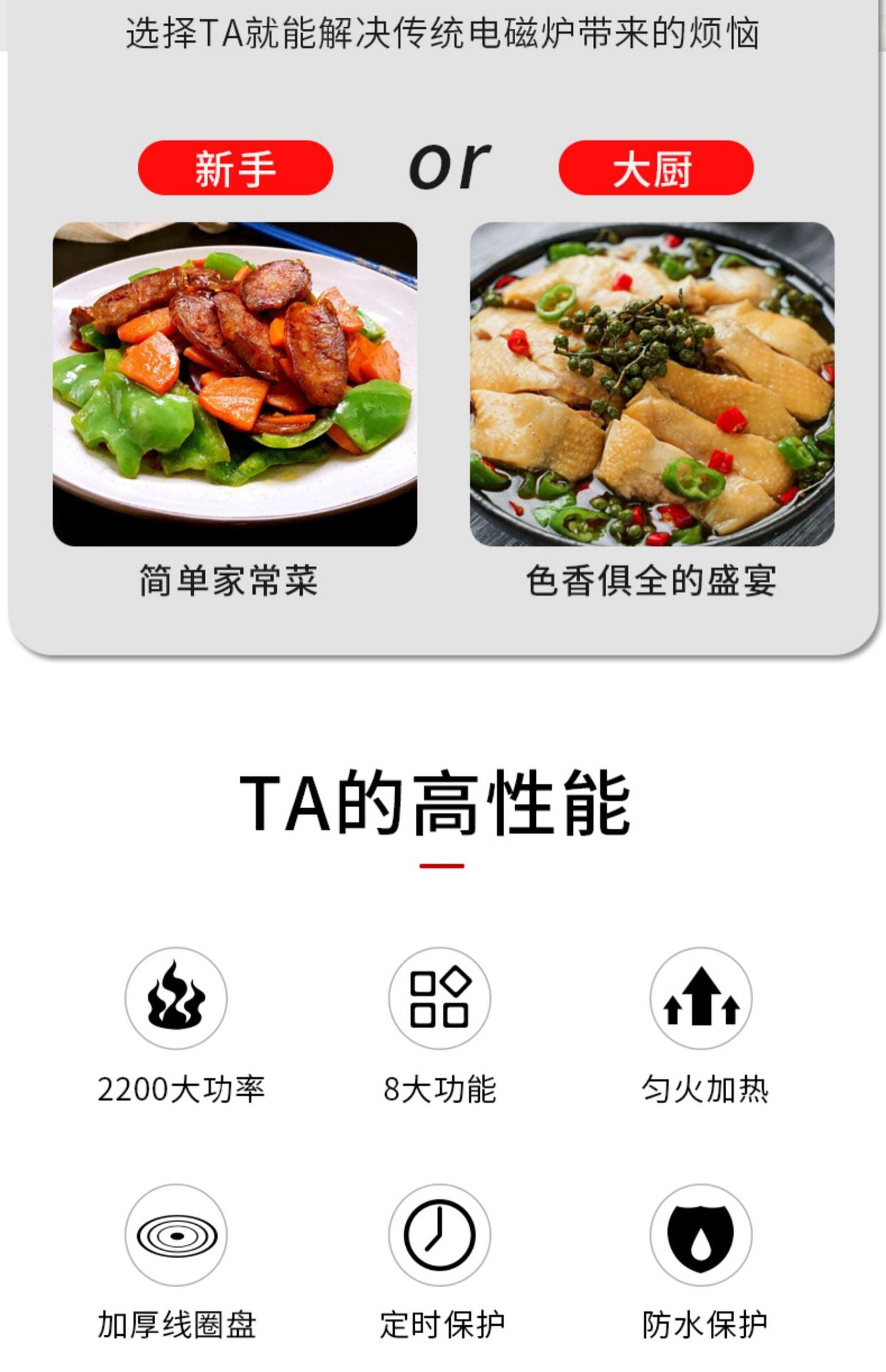 Hemispherical induction cooker 2200W household model New high-power induction cooker for stir-frying