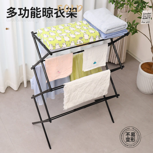 The telescopic folding clothes drying rack can be stretched wide, the telescopic towel rack is a simple floor - standing household clothes drying pole 伸缩折叠晾衣架可拉宽伸缩毛巾架落地家用简易落地晾衣杆 - 折叠式多功能晾衣架 - Zhongshan Star Trade