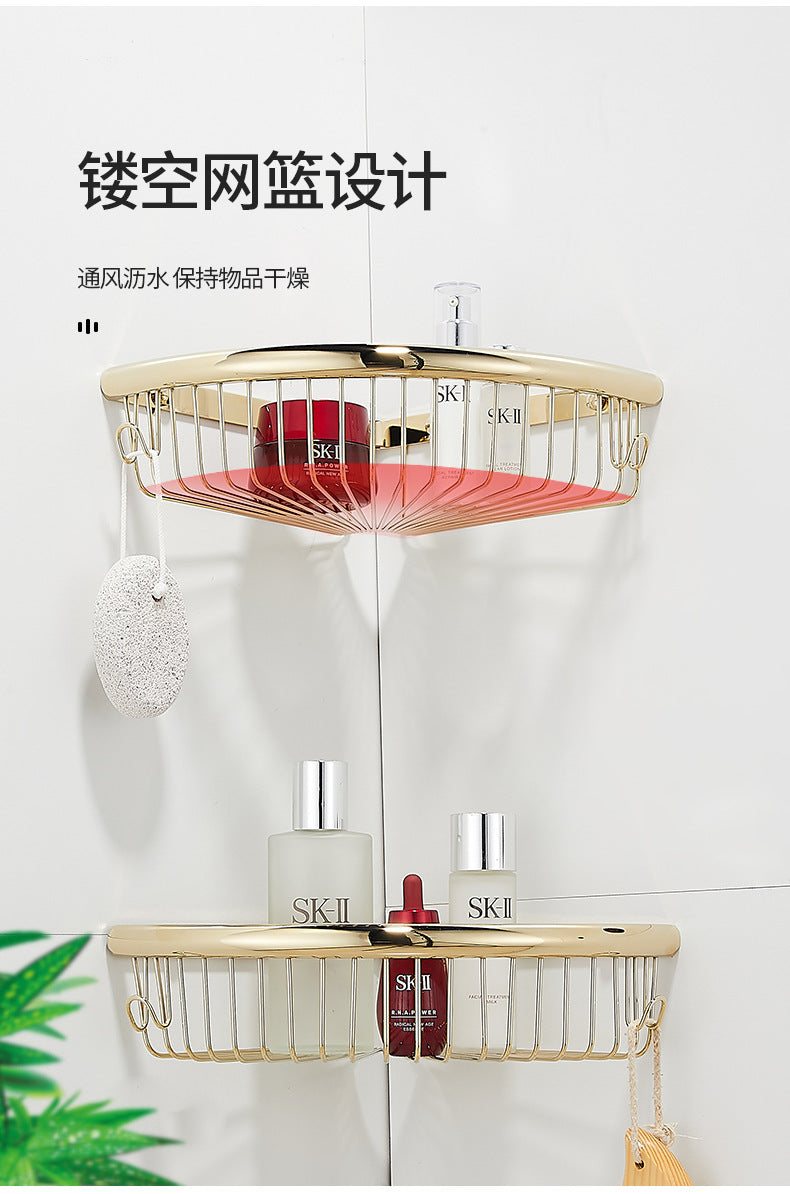 Bathroom triangular storage rack, bathroom net basket corner rack, non-perforated body wash rack, toilet corner storage rack