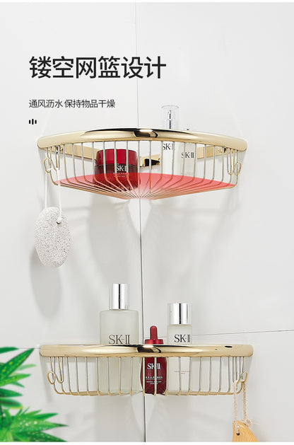 Bathroom triangular storage rack, bathroom net basket corner rack, non-perforated body wash rack, toilet corner storage rack
