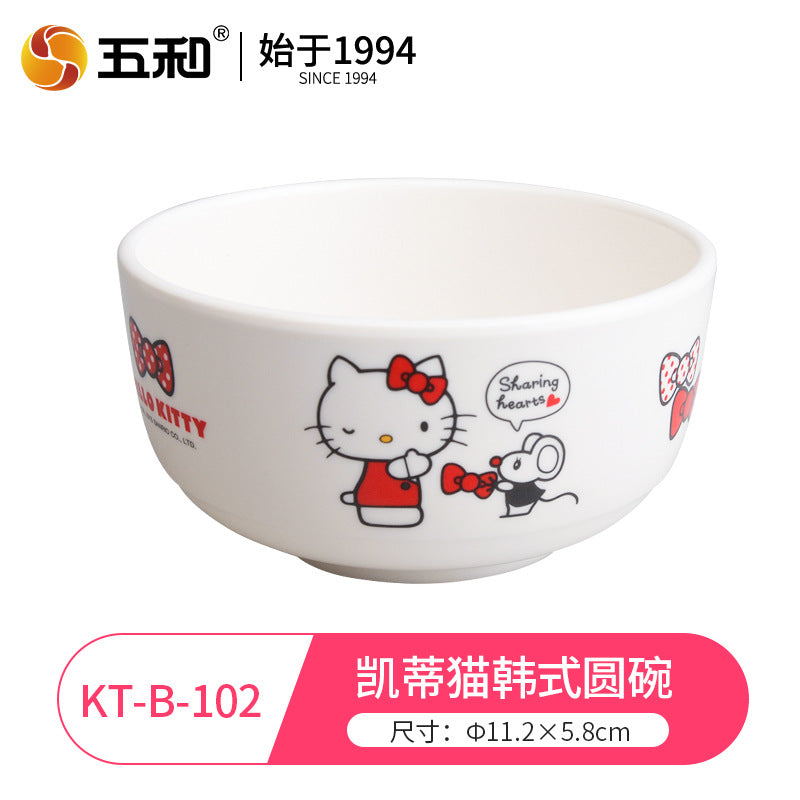Genuine Sanrio Hello Kitty children's melamine tableware, high appearance level plates, cartoon bowls, plates, cups and tableware 正版三丽鸥凯蒂猫儿童密胺餐具高颜值餐盘卡通碗盘子杯子餐具 - 日式餐具 - Zhongshan Star Trade - 凯蒂猫韩式圆碗KT - B - 102