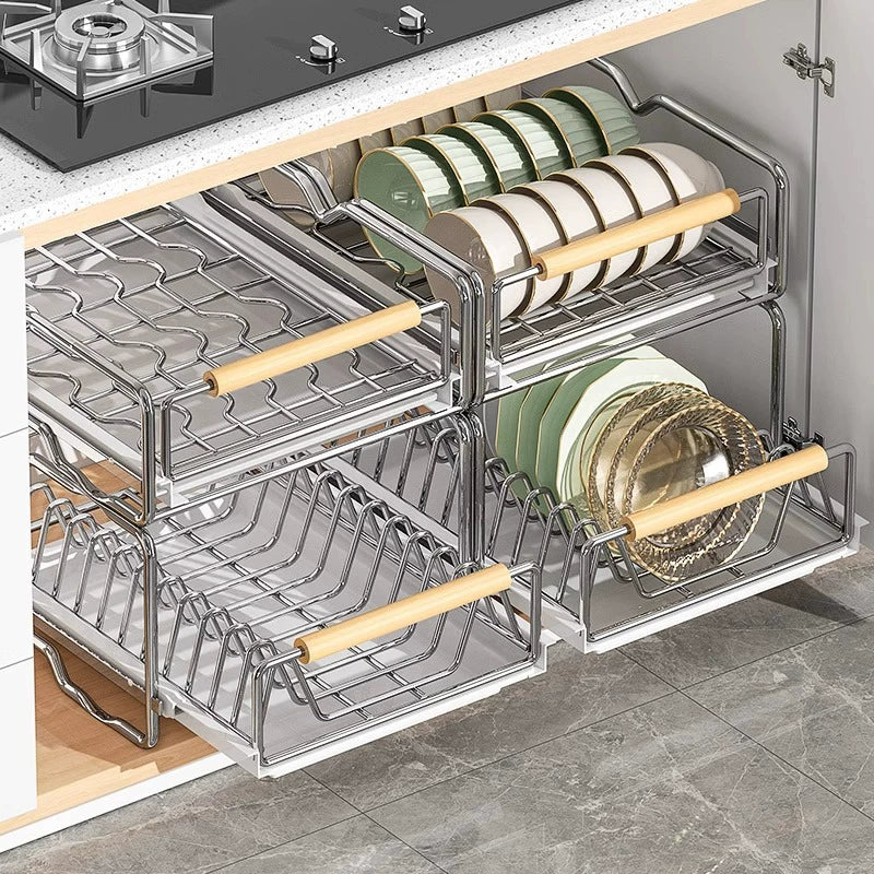 厨房碗碟抽拉收纳架碗盘橱柜拉篮抽屉式放碗水槽沥水碗碟置物架子 - Image 17