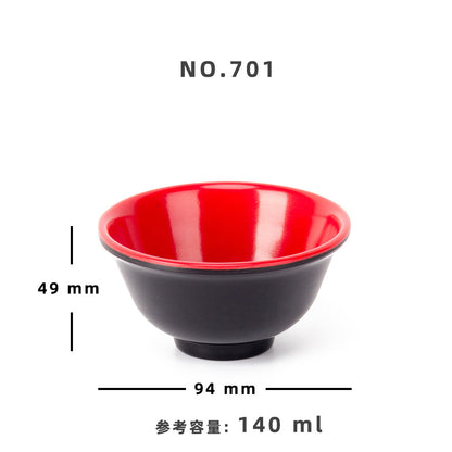 Melamine black and red plastic small bowls, restaurant hot pot seasoning bowls, dipping sauce bowls, canteen rice bowls, breakfast porridge and soup bowls 密胺黑红塑料小碗餐厅饭店火锅调料碗蘸酱碗食堂米饭碗早餐粥汤碗 - 日式餐具 - Zhongshan Star Trade - 701 94*49mm 140ml