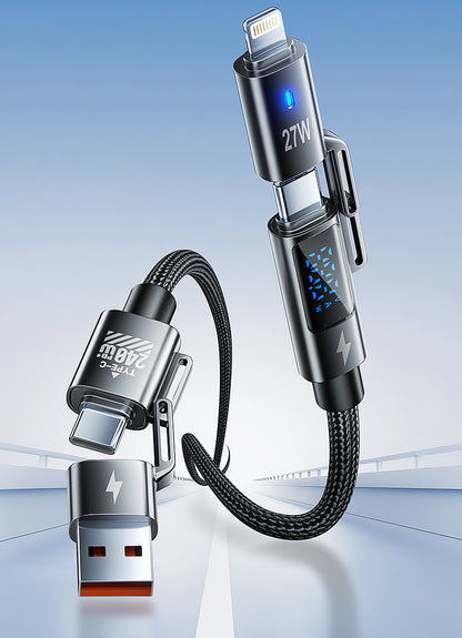 240w four-in-one braided digital display super fast charging cable, 1.5-meter extended, suitable for Apple and Android Type-C data cable