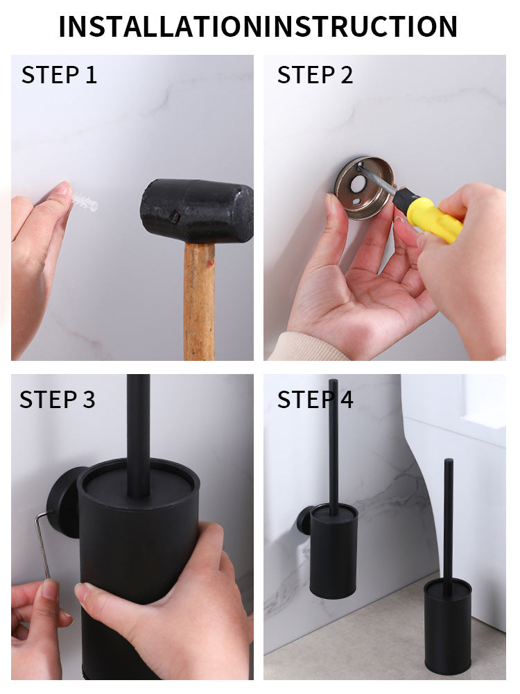 304 stainless steel toilet brush holder set, bathroom wall-mounted circular