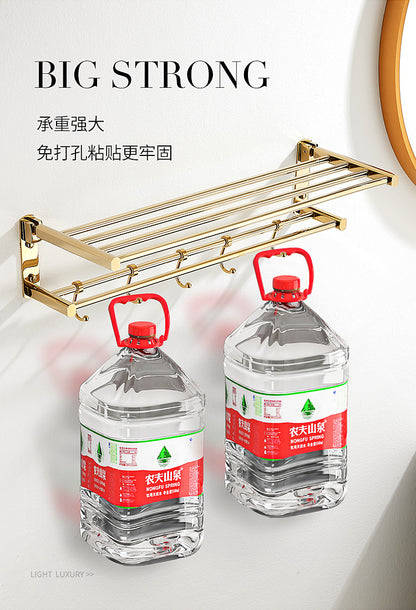 Gold towel rack set, wall-mounted folding bath towel rack, European-style towel pole, bathroom storage rack