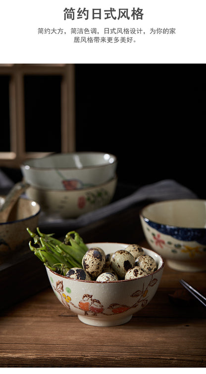4.5 inch, 5 inch, retro Chinese Japanese creative hand - painted flower cereal ceramic soup rice bowl  4.5 英寸、5英寸，复古中国日式创意手绘花卉麦片陶瓷汤饭碗 - 日式餐具 - Zhongshan Star Trade