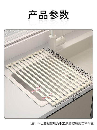 Foldable kitchen drain rack, heat-insulating mat, stainless steel sink, dish drainer, and storage rack - Image 18