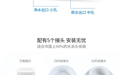 Universal faucet water purifier, tap water filter, household kitchen dual filtration water