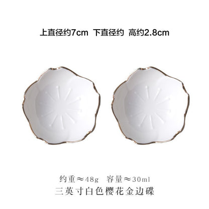 Ceramic sauce plates, seasoning plates, sushi soy sauce dipping sauce, dessert bowls, appetizer plates, kitchen and home dinner plates 陶瓷酱盘、调味盘、寿司酱油蘸酱、甜点碗、开胃菜盘、厨房家居餐盘 - 日式餐具 - Zhongshan Star Trade - 白色 - 描金
