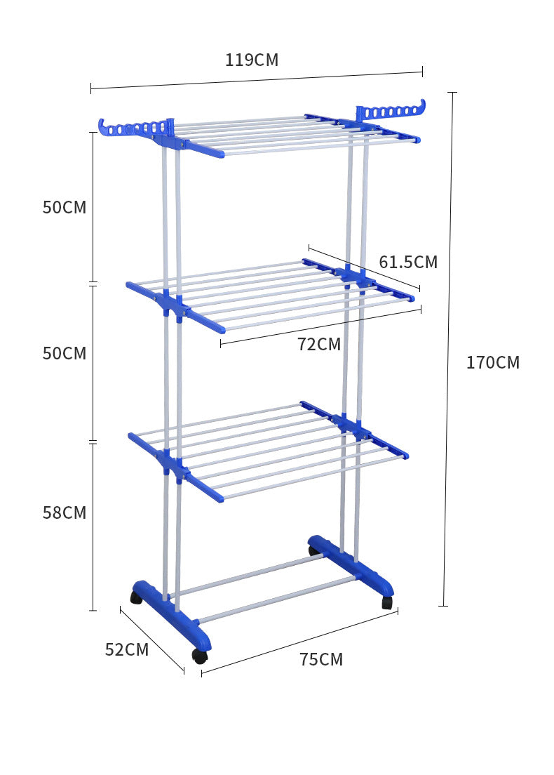 Folding clothes drying rack, clothing 4 - layer clothes rack, stainless steel laundry clothes drying rack with grey wings on both sides 晾衣架折叠晾衣架服装 4 层衣架不锈钢洗衣晾衣架带两侧翼灰色 - 折叠式多功能晾衣架 - Zhongshan Star Trade