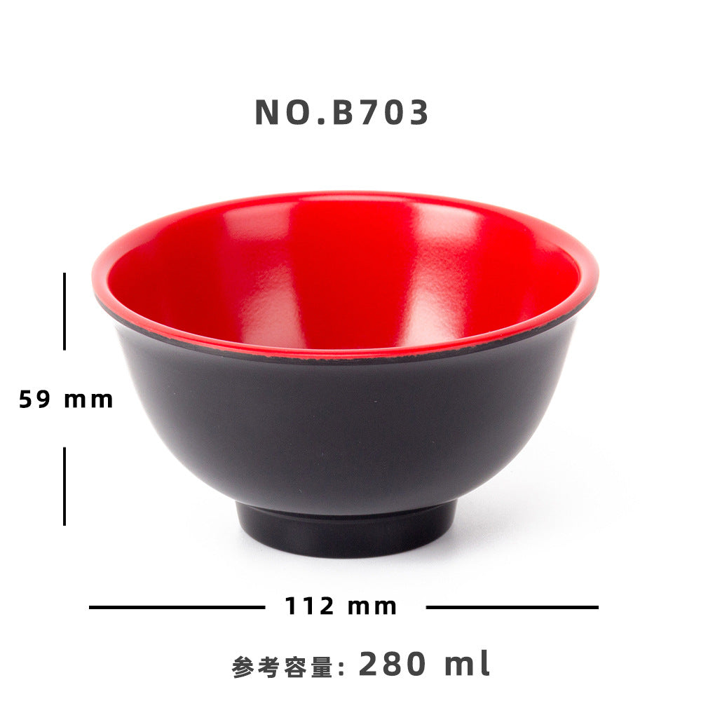 Melamine black and red plastic small bowls, restaurant hot pot seasoning bowls, dipping sauce bowls, canteen rice bowls, breakfast porridge and soup bowls 密胺黑红塑料小碗餐厅饭店火锅调料碗蘸酱碗食堂米饭碗早餐粥汤碗 - 日式餐具 - Zhongshan Star Trade - B703 112*59mm 280ml