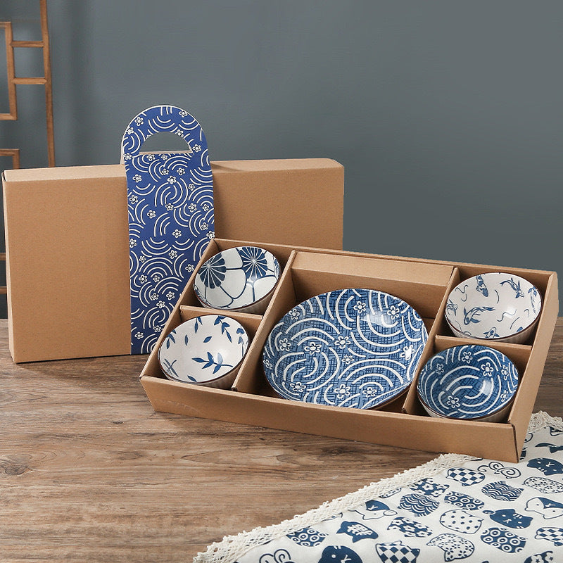 Ceramic rice bowls, cherry blossom bowl gift set, assorted colored tableware bowls, suitable for rice, cereal, noodles, soup, desserts, 6-piece set (cherry blossom)