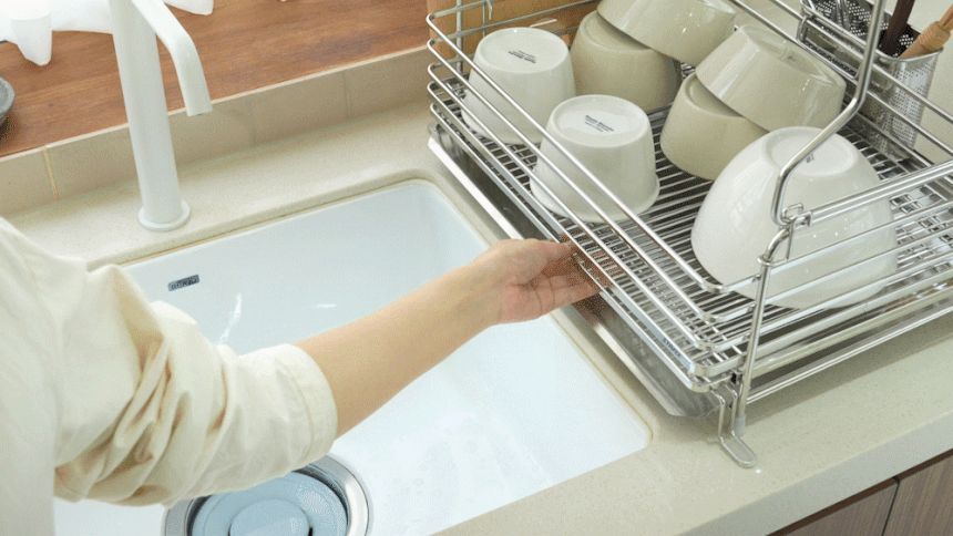 Sink tableware organizer, expandable bowl, plate and cup drainage storage rack, 304 stainless steel kitchen countertop stand 