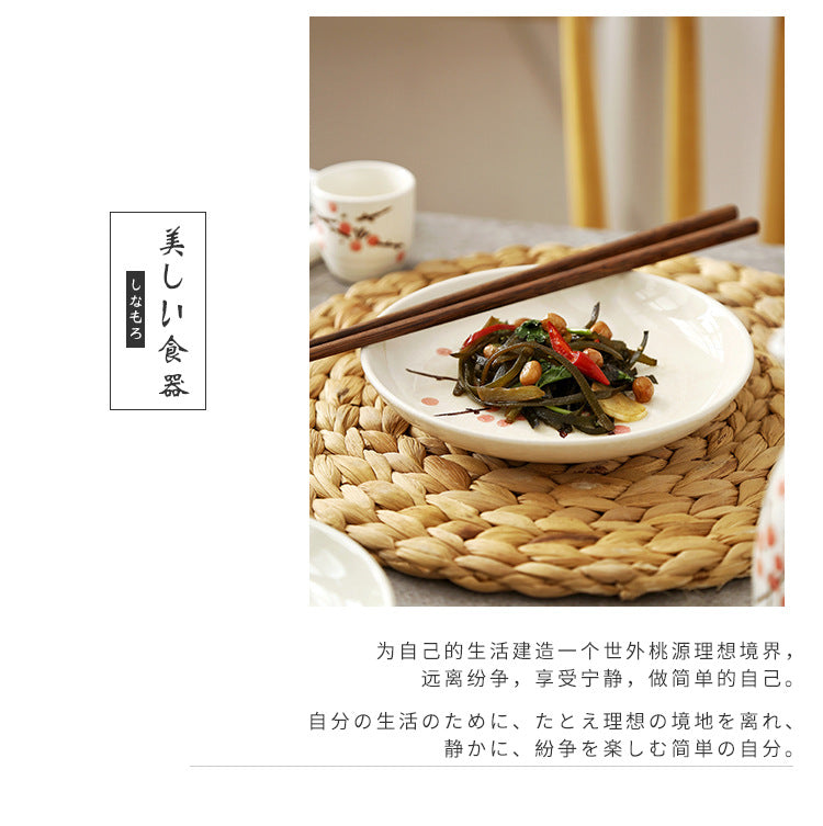 6 - inch Japanese - style round plates, creative plum blossom hand - painted underglaze ceramic tableware, dessert plates, side dish plates, bone plates 6英寸日式圆碟创意梅花手绘釉下彩陶瓷餐具点心碟子小菜碟盘骨碟 - 日式餐具 - Zhongshan Star Trade