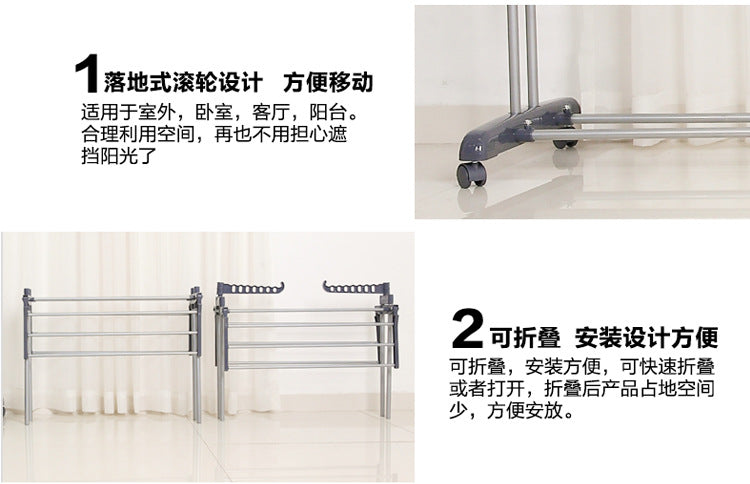 Clothes drying rack, super large 3 - layer (170cm high) foldable stainless steel clothes drying rack for clothing, movable clothes drying rack with 4 casters, 24 clothes drying rods and 14 hooks, for bed sheets, clothes, gray - 折叠式多功能晾衣架 - Zhongshan Star Trade