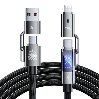 240w four-in-one braided digital display super fast charging cable, 1.5-meter extended, suitable for Apple and Android Type-C data cable