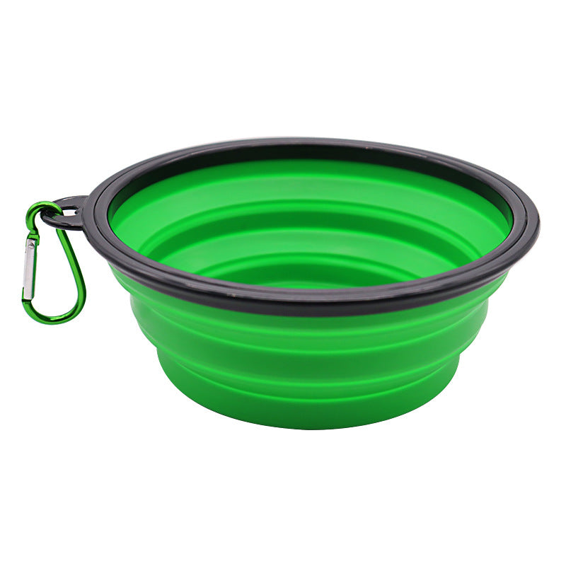 Dog bowl, pet foldable bowl, suitable for cats and dogs, portable pet feeding spray tray, suitable for walking, parking lot and travel, with climbing buckle 狗碗宠物可折叠碗，猫狗可用，便携式宠物喂食喷盘，用于步行停车场旅行，带 登山扣 - 宠物友好型户外用品 - Zhongshan Star Trade - Green - 黑框带扣2900ml