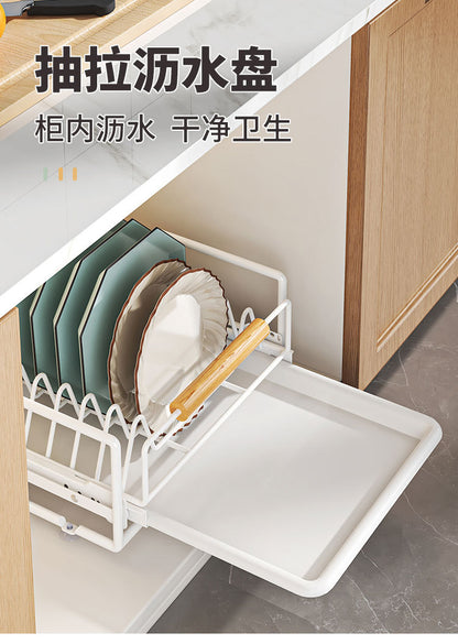 厨房碗碟抽拉收纳架碗盘橱柜拉篮抽屉式放碗水槽沥水碗碟置物架子 - Image 12