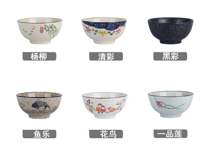 4.5 inch, 5 inch, retro Chinese Japanese creative hand - painted flower cereal ceramic soup rice bowl  4.5 英寸、5英寸，复古中国日式创意手绘花卉麦片陶瓷汤饭碗 - 日式餐具 - Zhongshan Star Trade