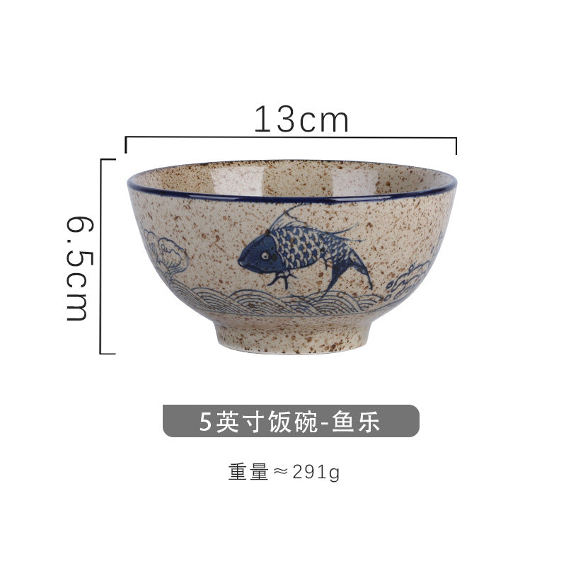 4.5 inch, 5 inch, retro Chinese Japanese creative hand - painted flower cereal ceramic soup rice bowl  4.5 英寸、5英寸，复古中国日式创意手绘花卉麦片陶瓷汤饭碗 - 日式餐具 - Zhongshan Star Trade - 鱼乐5英寸米饭碗
