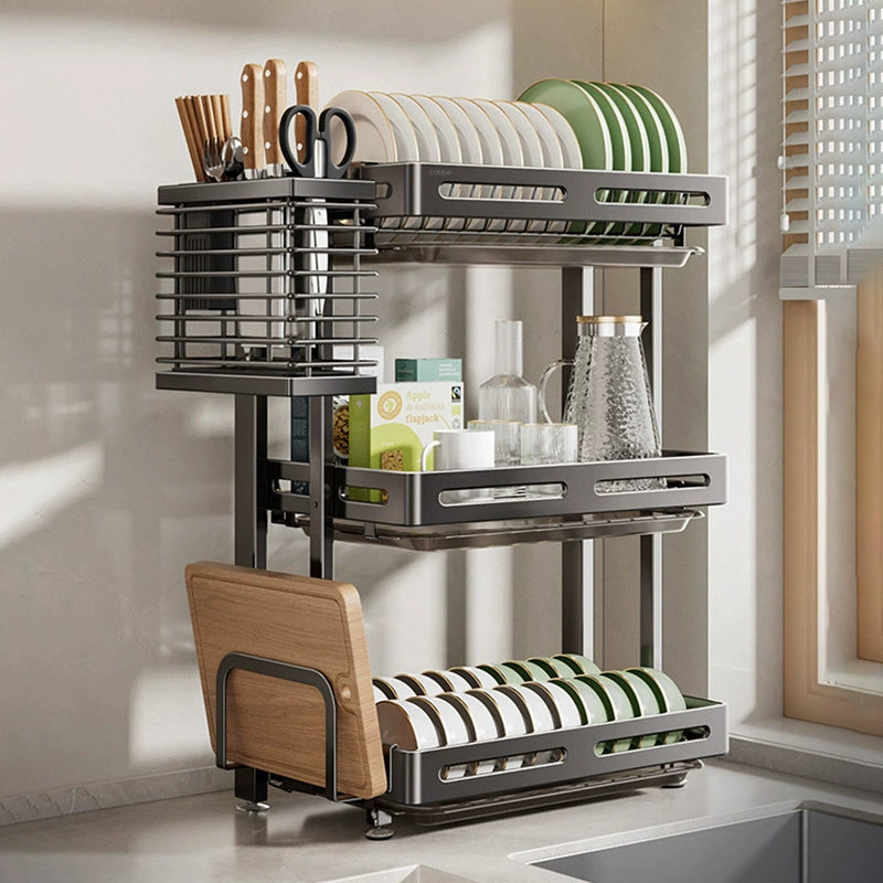 304 stainless steel folding draining dish rack, kitchen multi-functional storage stand, multi-layer dish cabinet, dish and sp