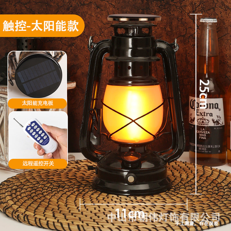 LED lamp decoration desk lamp creative retro horse lamp night lamp restaurant camping lamp ambient lamp bar lamp   led灯装饰台灯创意复古马灯小夜灯餐厅露营灯氛围灯酒吧台灯 - 太阳能LED露营灯 - Zhongshan Star Trade - 【太阳能】A款黑色+仿真火焰光