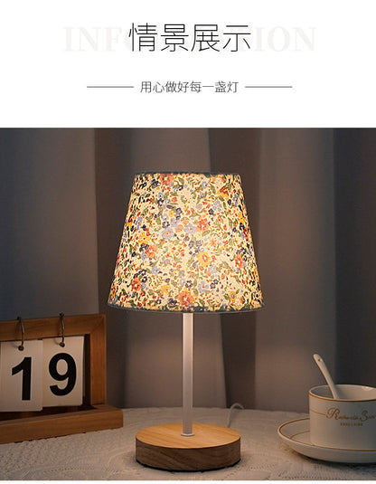Solid wood fabric usb small table lamp, bedroom bedside lamp, study, residential dormitory led night light, creative ambient light decoration