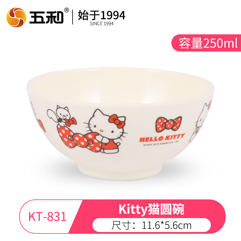 Genuine Sanrio Hello Kitty children's melamine tableware, high appearance level plates, cartoon bowls, plates, cups and tableware 正版三丽鸥凯蒂猫儿童密胺餐具高颜值餐盘卡通碗盘子杯子餐具 - 日式餐具 - Zhongshan Star Trade - 凯蒂猫碗KT - 831