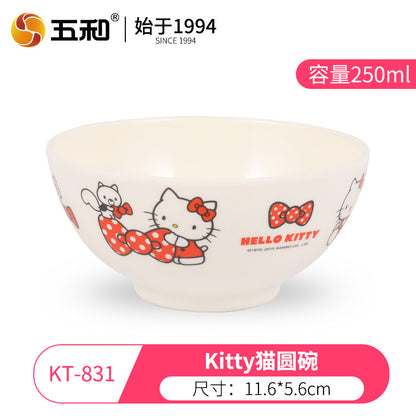 Genuine Sanrio Hello Kitty children's melamine tableware, high appearance level plates, cartoon bowls, plates, cups and tableware 正版三丽鸥凯蒂猫儿童密胺餐具高颜值餐盘卡通碗盘子杯子餐具 - 日式餐具 - Zhongshan Star Trade - 凯蒂猫碗KT - 831