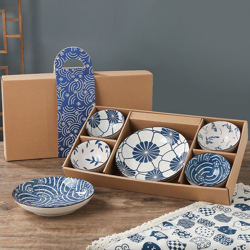 Ceramic rice bowls, cherry blossom bowl gift set, assorted colored tableware bowls, suitable for rice, cereal, noodles, soup, desserts, 6-piece set (cherry blossom)