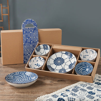 Ceramic rice bowls, cherry blossom bowl gift set, assorted colored tableware bowls, suitable for rice, cereal, noodles, soup, desserts, 6-piece set (cherry blossom)