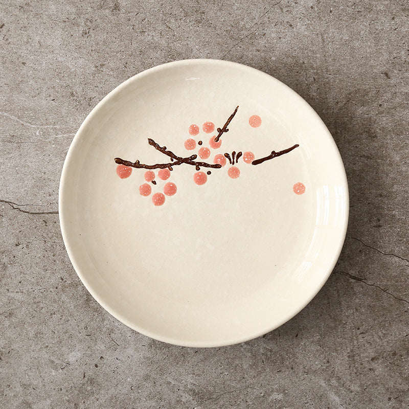 6 - inch Japanese - style round plates, creative plum blossom hand - painted underglaze ceramic tableware, dessert plates, side dish plates, bone plates 6英寸日式圆碟创意梅花手绘釉下彩陶瓷餐具点心碟子小菜碟盘骨碟 - 日式餐具 - Zhongshan Star Trade - 6英寸 - 红梅